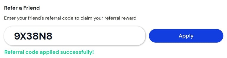 Screenshot of checkout process showing the referral code had been applied successfully.