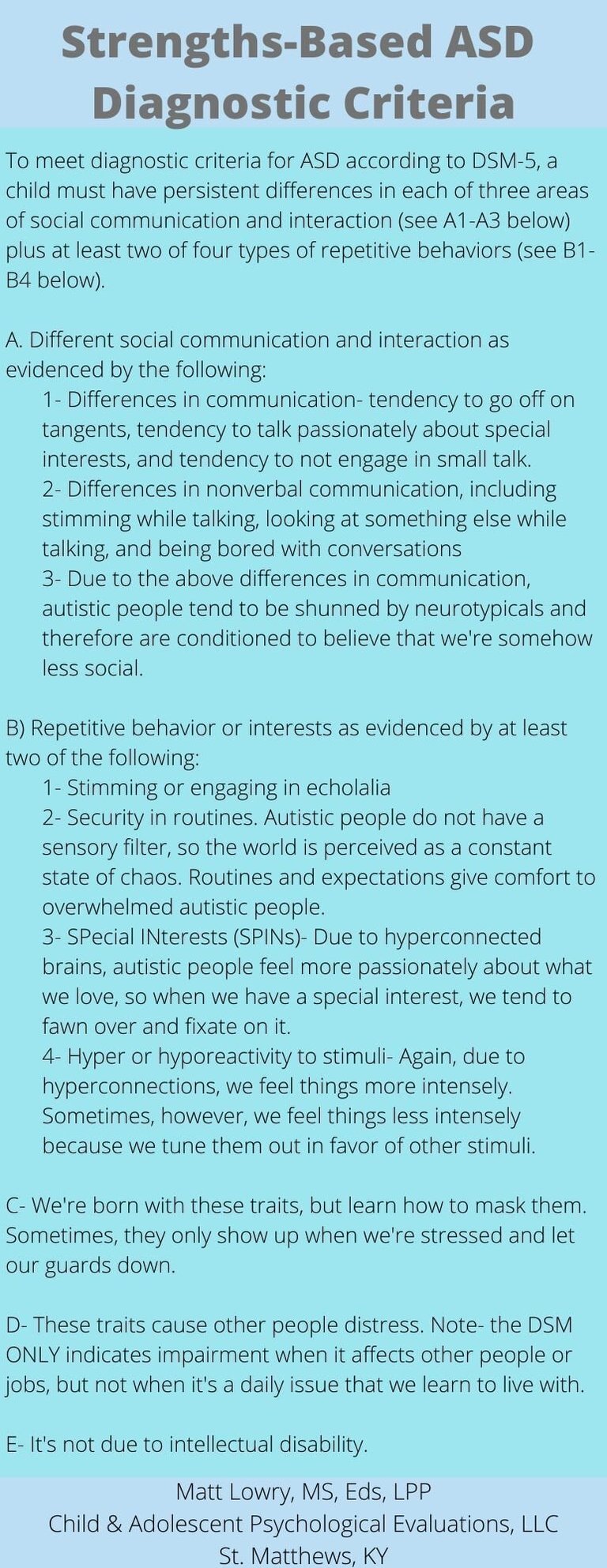 Strengths-based criteria for Autism