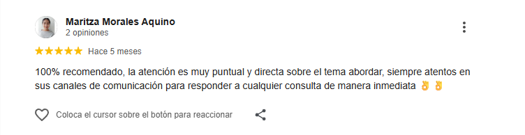 recomendación de clienta satisfecha