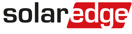 SolarEdge logo featuring black and white text on a red background for solar energy solutions.