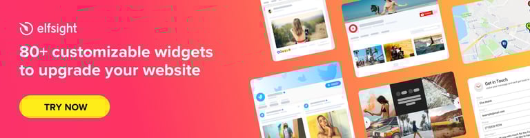 Elfsight banner displaying customizable website widgets for social feeds, maps, and forms.