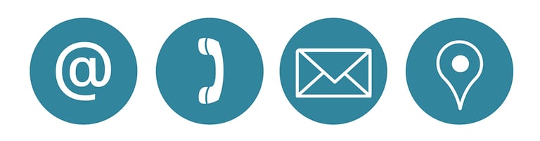 logo de contact bleu canard sur fond blanc