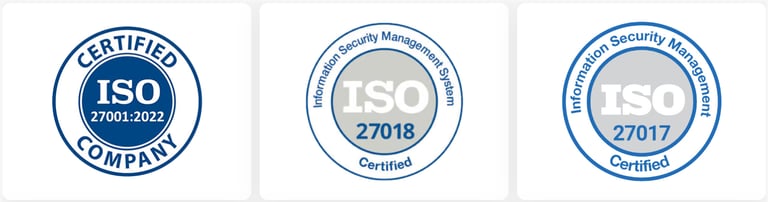 ISO 27017, ISO 27018, AND ISO 27001-2022 COMPLIANT BADGES