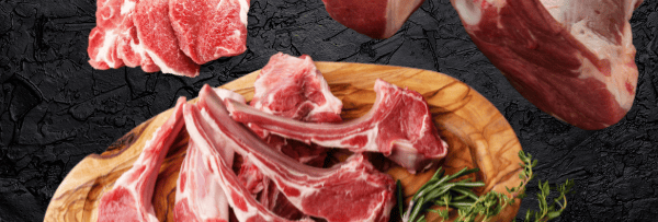 Catégorie Agneau : côtelettes d’agneau et d’autres morceaux de viande gigot d'agneau souris.