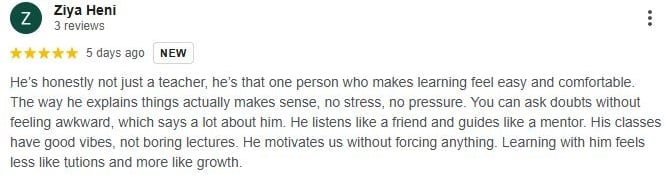 Student review: Ziya Heni on Prince Sir’s mentorship and stress-free Science coaching in Vadodara.
