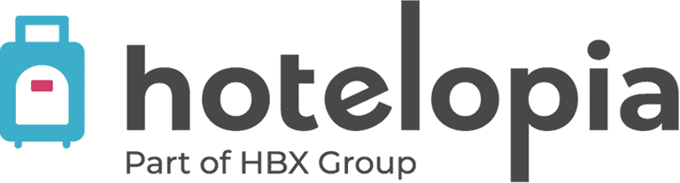 Hotelopia Part of HBX Group logo linking to the Hotelopia booking site