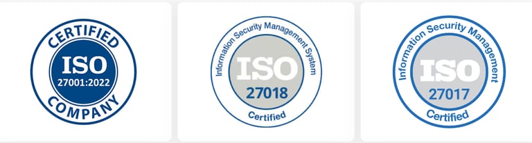 ISO 27017, ISO 27018, AND ISO 27001-2022 COMPLIANT BADGES