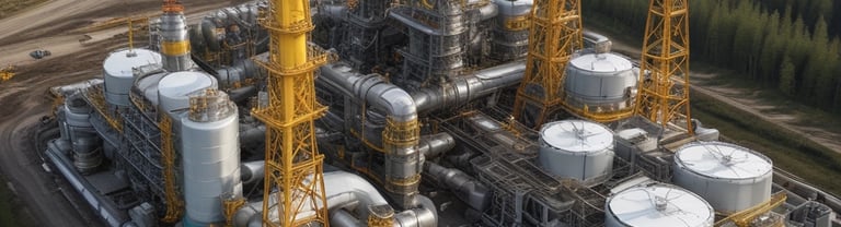 a large industrial building with a large pipework