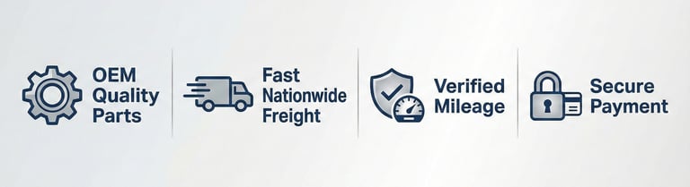 A sign showing YND Autoparts offers OEM parts, Fast Shipping, Verified Mileage & secure Payments