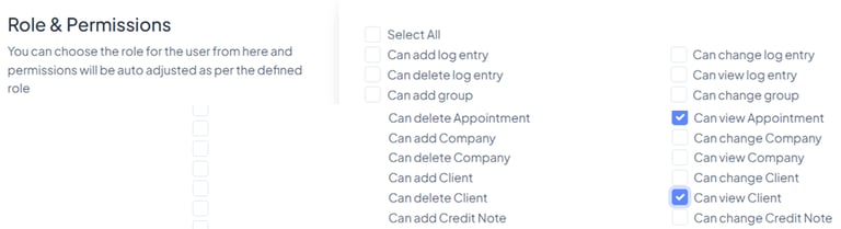 view of roles and permissions setting in KeplaCloud FSM software