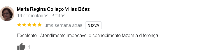 Avaliação Cinco Estrela de Cliente Google Maria Regina Collaço