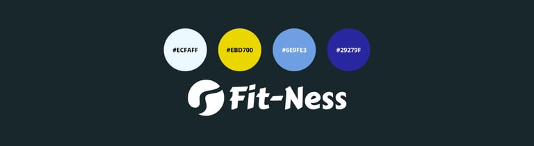Guide de style de marque pour coach fitness montrant un logo blanc et des palettes de couleurs.