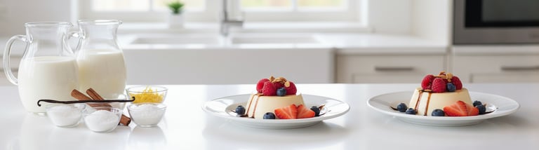 Teilweise Milch statt Sahne: 50 % Sahne und 50 % fettarme Milch für kalorienärmere Panna Cotta mit V