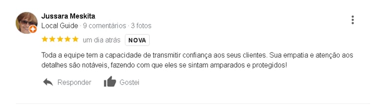 Avaliação Cinco Estrela de Cliente Google Jussara Meskita