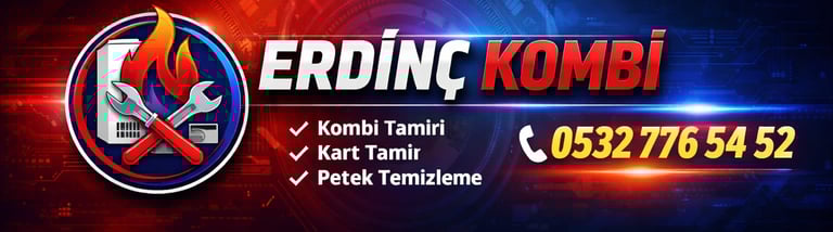 Erdinç Kombi banner for boiler repair, circuit board fixing, and radiator cleaning services.