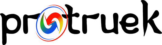 El logo de Protruek con la 'O' hecha de 1 flecha roja y una azul circulandose una a la otra.