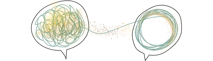 una vignetta con una matassa intrecciata e una vignetta con il filo sbrogliato. Psicoterapia 