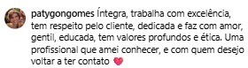 Print com o depoimento da cliente paty