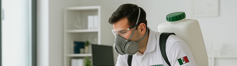 espcialista realizando servicio de fumigación de una casa en cdmx