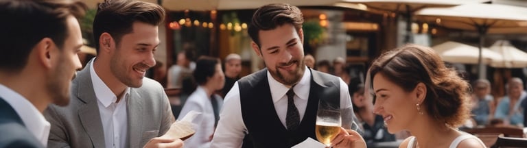 A man standing at a counter in a restaurant