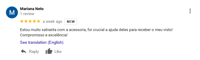 Avaliação 5 estrelas de cliente – “Estou muito satisfeita com a assessoria, foi crucial a ajuda dele