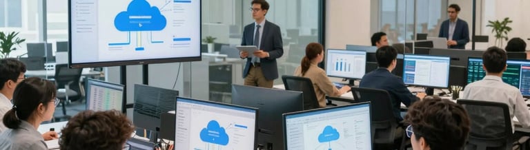 A sleek, minimalistic workspace with a laptop displaying data charts and a notebook beside it.