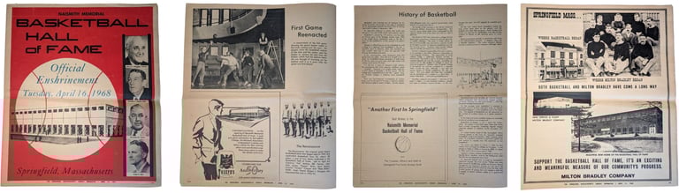Rare opening day commemorative Basketball Hall of Fame newspaper with basketball history and photogr