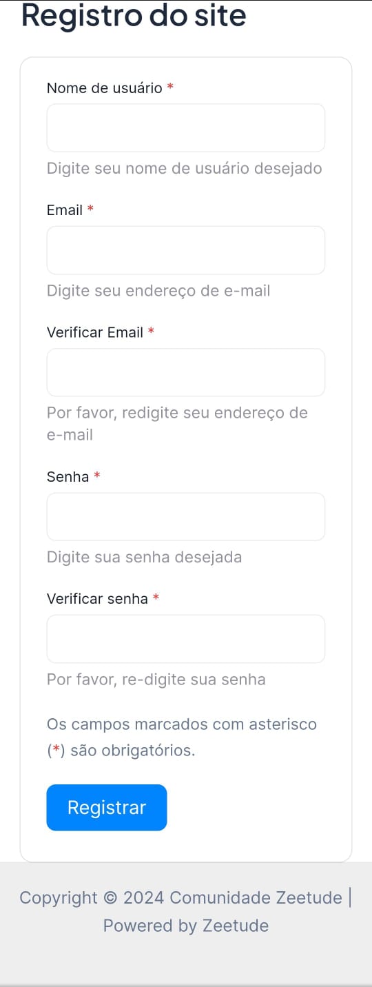 Registro o site