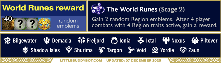 Teamfight Tactics TFT Set 16 Lore & Legends World Runes prismatic augment cashout loot drop table