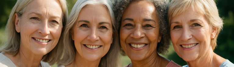 a group of older women smiling and posing for a picture