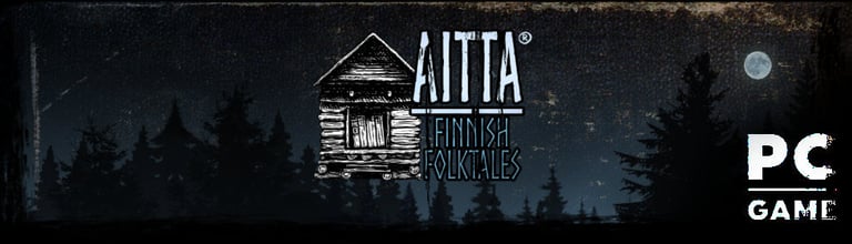 Company's first game, AITTA logo. Dark, coniferous forest and full moon