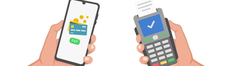 a person holding a cell phone with a credit card
