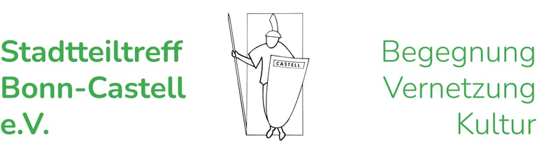 Logo of Stadtteiltreff Bonn-Castell e.V. featuring a Roman soldier illustration and green text for community and culture.