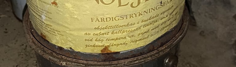 Pot d'huile de lin cuite anciens pour adjonctino à la peinture suédoise Dalsberg