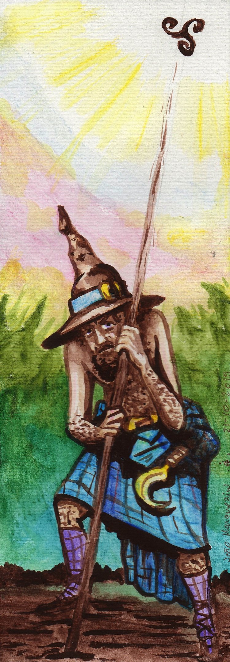 O druida caminha em um desenho do Jaum de 2019