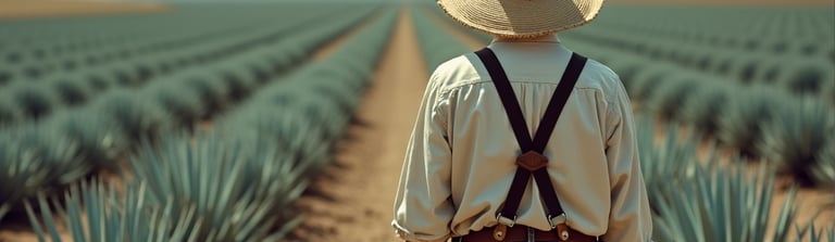 a man in an agave field with a cowboy hat uno tequila