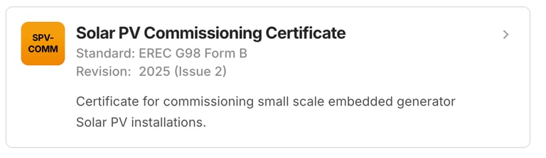 Solar PV commissioning certificate preview