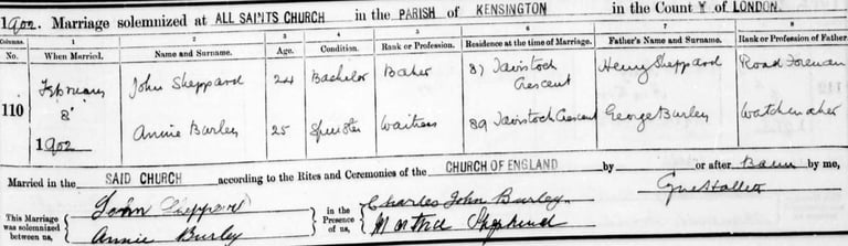 Marriage John Sheppard and Annie Burley