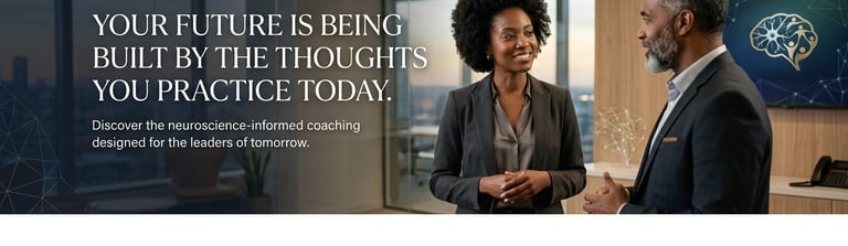 Two professional business leaders discussing neuroscience-informed coaching in a modern office.