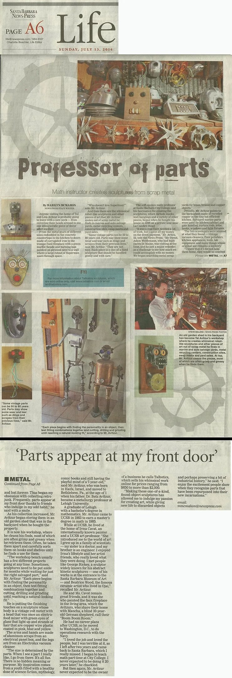 Tal Avitzur featured in July 13, 2014 Santa Barbara News-Press.