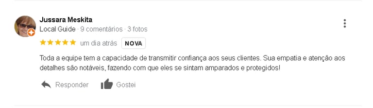 Avaliação Cinco Estrela de Cliente Google Jussara Meskita