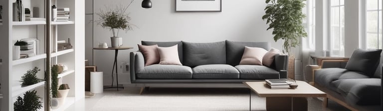 Interior ruang tamu dengan konsep desain rumah minimalis yang tenang, bersih, dan estetik.