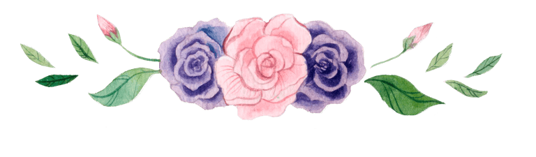 Watercolor floral bWatercolor floral border featuring pink and purple roses with green leaves on a w