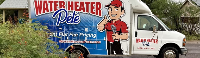 Water Heater Pete Truck at a clients house