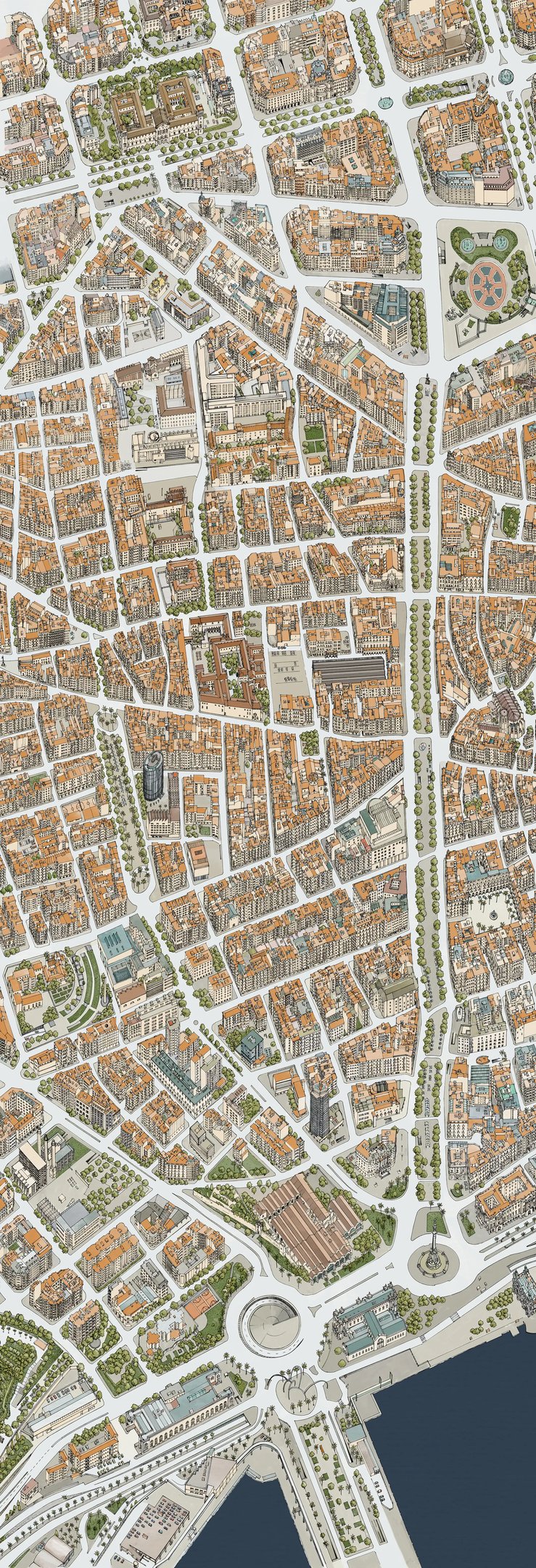 Hand-drawn city map of Barcelona by deliaMAPS, design studio