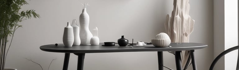 Close-up of a sleek, minimalist 3D printed object in black and white tones on a clean surface.