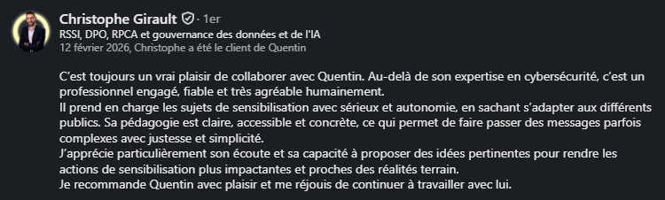 Recommandé par Christophe GIRAULT - RSSI à IRPAuto