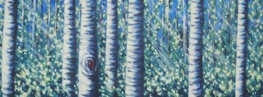 art, acrylic oil painting, mixed media, abstract realism, birch forest