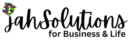 jahsolutions logo with a floating rubik's cube