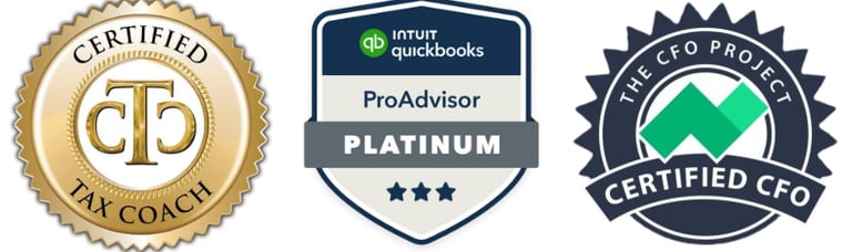 certifications for Certified Tax Coach, QuickBooks ProAdvisor, Certified CFO